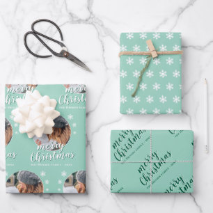 Groene familiefoto Sneeuwvlok Vrolijk Kerstfeest  Inpakpapier Vel