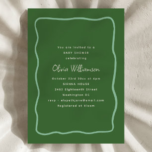 Groene Fantasie Golvende Rand Moderne Script Baby  Kaart