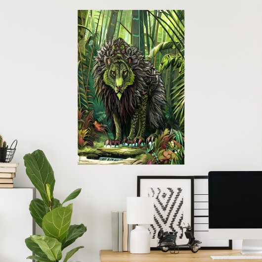 Groene fantasiebeest in het bos | AI Art. Poster (Thuiskantoor)