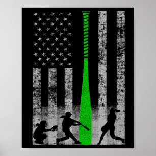 Groene Fastpitch Softll Vlag - Softll Speler Op Vl Poster