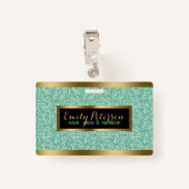 Groene Faux Glitter Gouden Accenten Badge (Achterkant met clip)