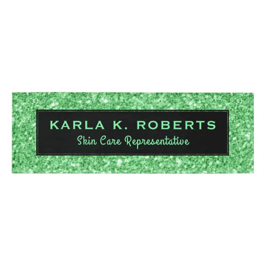 Groene faux Glitter Zwart Accent Naambadge (Voorkant)