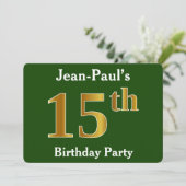 Groene Faux Gold 15e verjaardag Partij + Eigen naa Kaart (Staand voorkant)