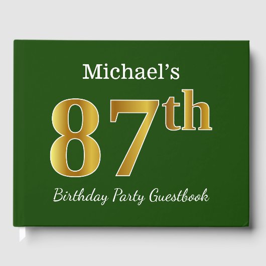 Groene Faux Gold 87th Birthday Party + aangepaste Gastenboek (Voorkant)