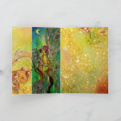 GROENE FEE MET GOUDEN BLOEMENGLANS IN MAANLICHT FEESTDAGEN KAART (Binnen)