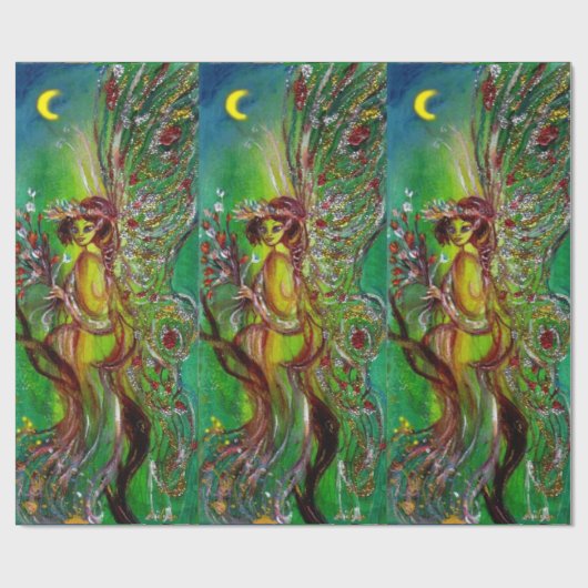 GROENE FEE MET GOUDEN ZILVEREN SPRANKELS IN MAANLI CADEAUPAPIER (Vlak)