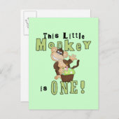 Groene Feestaap 1e Verjaardag Tshirts en geschenke Uitnodiging Briefkaart (Voorkant / Achterkant)