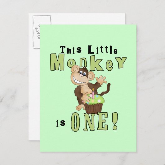 Groene Feestaap 1e Verjaardag Tshirts en geschenke Uitnodiging Briefkaart (Voorkant / Achterkant)