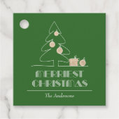 Groene feestdag met vrolijke kerstbomen bedankjes labels (Voorkant)