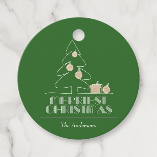 Groene feestdag met vrolijke kerstbomen bedankjes labels (Voorkant)