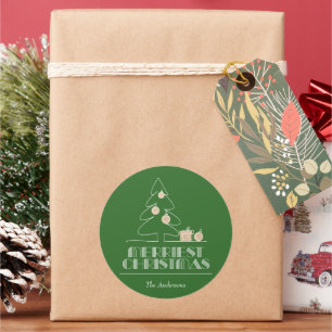 Groene feestdag met vrolijke kerstbomen ronde sticker