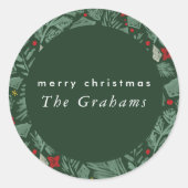Groene Feestelijke Botanische Vakantie Ronde Sticker (Voorkant)