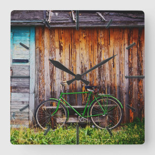 Groene fiets 1 wandklokken vierkante klok