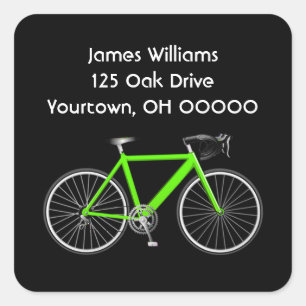 Groene fiets op zwart vierkante sticker