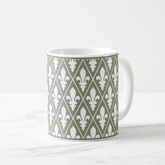 Groene Fleur-de-Lys Lattice Koffie Mok (Voorkant rechts)