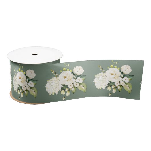 Groene Floral Elegant Satin Ribbon Lint (Spoel)