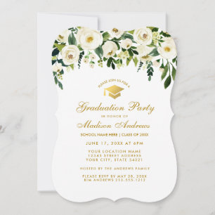Groene Floral Gold Graduation Party nodigt uit Kaart