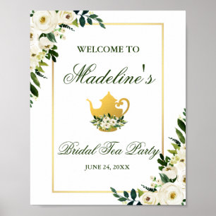 Groene Floral Gold Vrijgezellenfeest Tea Party Wel Poster