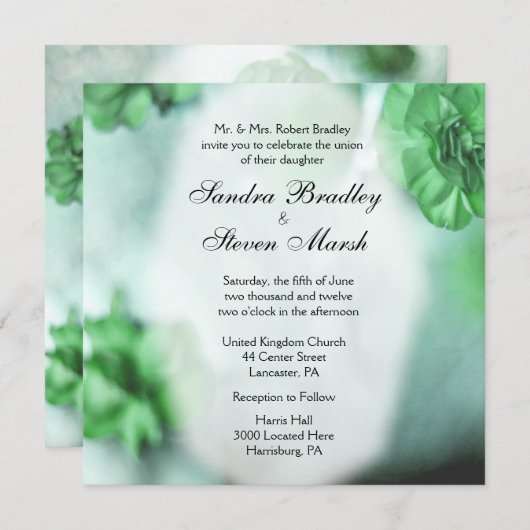 Groene Floral Wedding Invitations Kaart (Voorkant / Achterkant)