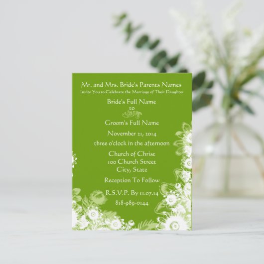 Groene Floral Wedding Invitations Uitnodiging Briefkaart (Staand voorkant)