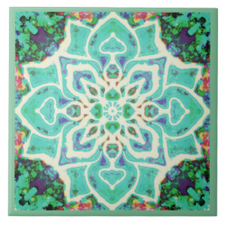 Groene florale mandala Middellandse-Zeeretro Tegeltje