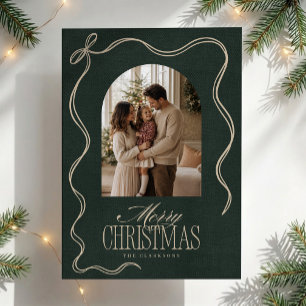 Groene Fluwelen Handgetekende Lint Frame kerst Kaart
