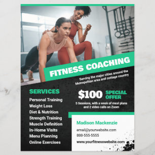 Groene Flyer voor Persoonlijke Trainer en Fitness