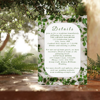 Groene Foliage Minimalistische Wedding Enclosure K Informatiekaartje