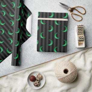 Groene Folie Halve Maan & Strepen Halloween Cadeaupapier