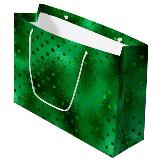 Groene Folie Polka Dot Groot Cadeauzakje (Voorkant Gekanteld)