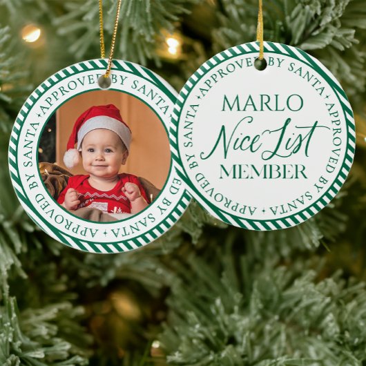 Groene foto Santa's Nice List Lid Kerstmis Keramisch Ornament