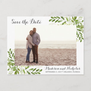 Groene foto Save the Date Briefkaarten Rustiek Lea