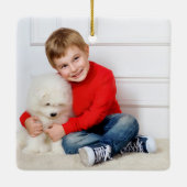 Groene fotocollage gepersonaliseerde Kinder kerst Keramisch Ornament (Achterkant)