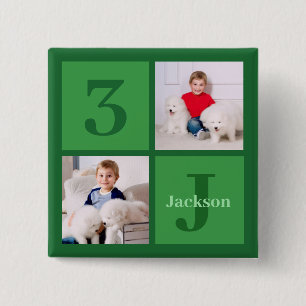 Groene Fotocollage Gepersonaliseerde Verjaardagsjo Vierkante Button 5,1 Cm