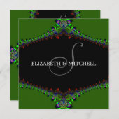 Groene Fractal Lace Monogram Weddenschap Kaart (Voorkant / Achterkant)