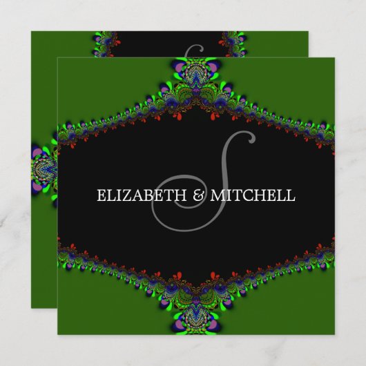 Groene Fractal Lace Monogram Weddenschap Kaart (Voorkant / Achterkant)