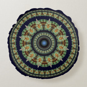 Groene fractale fee mandala rond kussen