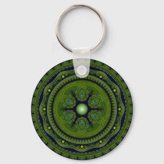 Groene fractale ronde ornament sleutelhanger (Voorkant)