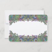 Groene Framboos Blauwe Damast Trouw Uitnodiging (Achterkant)