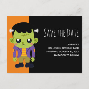 Groene Frankenstein Monster Halloween Save the Dat Uitnodiging Briefkaart