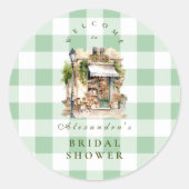 Groene Franse Café Bruidsuitje Ronde Sticker (Voorkant)