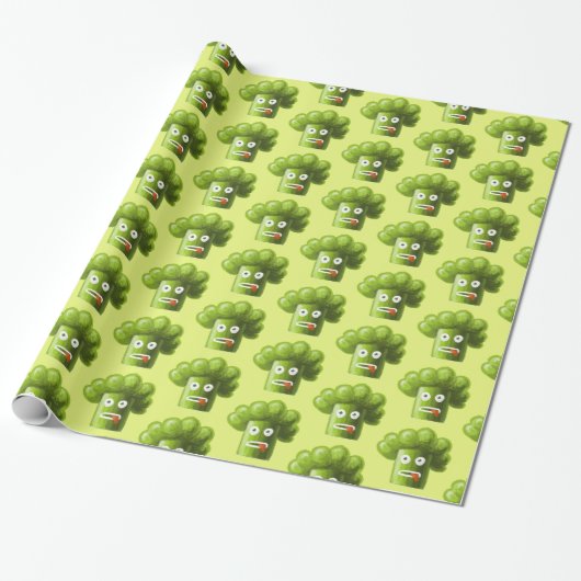 Groene Funny Cartoon Broccoli Vegetarian Pattern Cadeaupapier (Uitgerold)