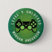 Groene gamerniveau niet-vergrendelde verjaardag ronde button 5,7 cm (Voorkant)