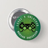 Groene gamerniveau niet-vergrendelde verjaardag ronde button 5,7 cm (Voorkant /achterkant)