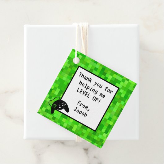 Groene gamerpixels | Aangepaste geboortedag Bedankjes Labels (In situ)