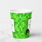 Groene gamerpixels | Aangepaste geboortedag Papieren Bekers (Rechts)