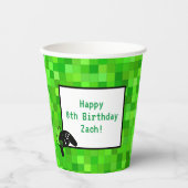 Groene gamerpixels | Aangepaste geboortedag Papieren Bekers (Voorkant)