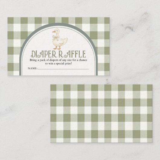 Groene Gans Baby shower Luier Raffle Encl Informatiekaartje (Voorkant / Achterkant)