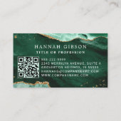 Groene geagate Script Monogram QR Code Glitter Visitekaartje (Achterkant)