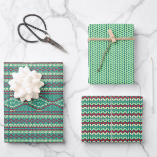 Groene gebreide uitziende cadeaupapierenset inpakpapier vel